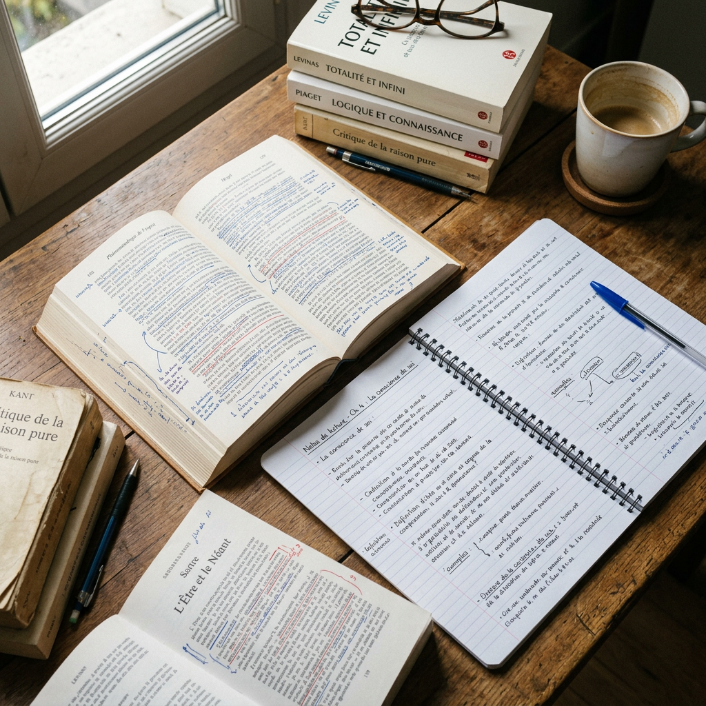 Notes de lecture avec livres et annotations